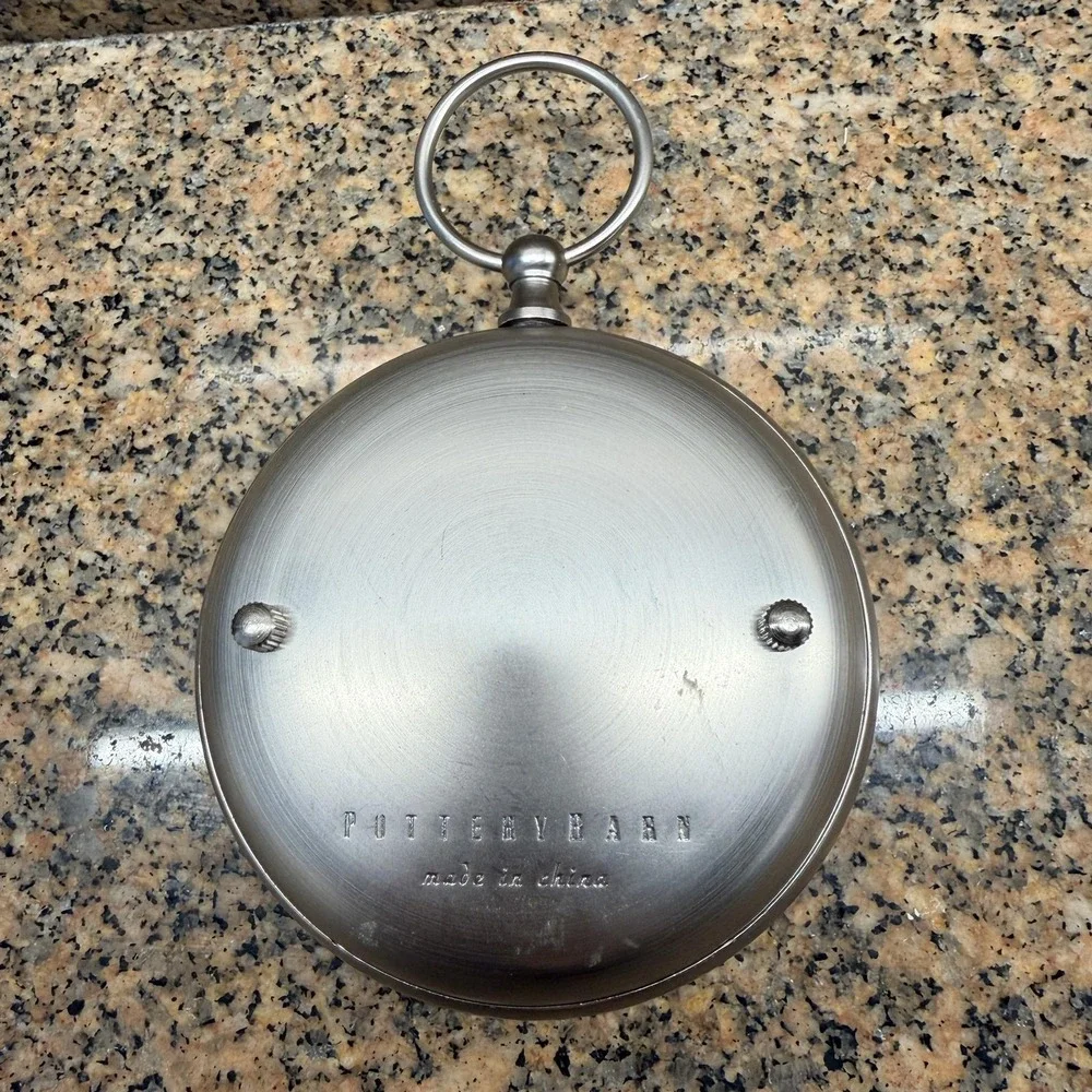 Pottery Barn Silver Pocket Watch Desk Clock Quartz Roman Numerals Tabletop Decor